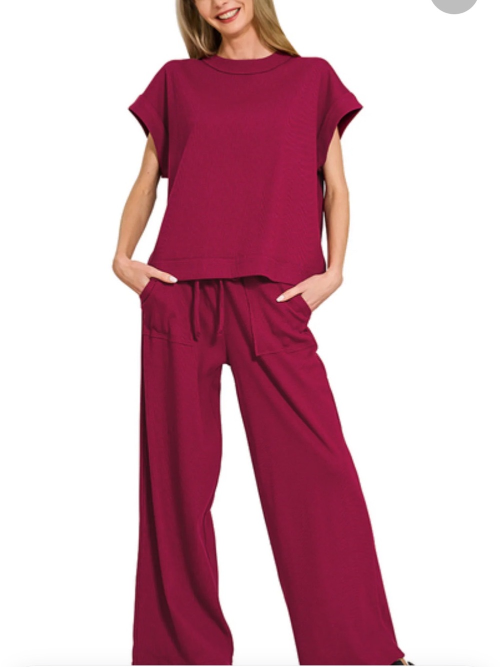 Zenana ribbed wide-leg set